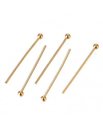 Pin con cabeza. Acero inoxidable. Color dorado. 20x0,6 milímetros. Cabeza: 1,8 mm. 10 unidades.