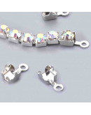Terminales cadena Rhinestone. Aleación de cobre. Color plateado. 6x3 mm. 1.5 mm perforación. 10 uds.
