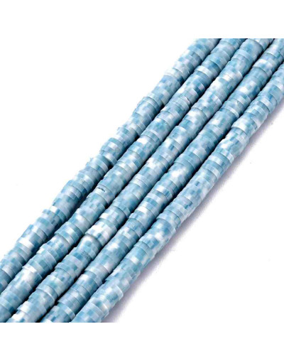 Discos. Color mixto. Celeste. 4 mm diámetro. 1 mm grosor. 1 mm perforación. 380~400 uds hilo.