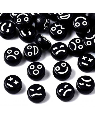 Emoticons. Moneda negra. 7 milímetros diámetro. 1,5 mm perforación. 100 unidades aproximado.