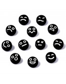 Emoticons. Moneda negra. 7 milímetros diámetro. 1,5 mm perforación. 100 unidades aproximado.