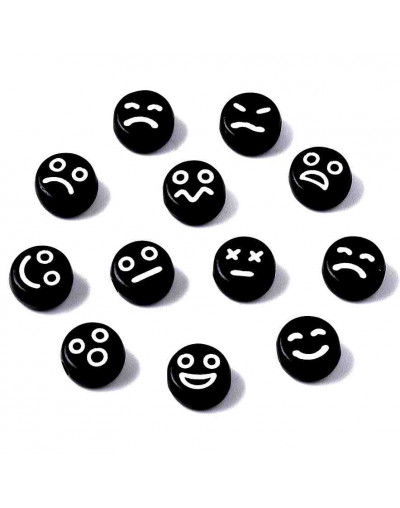 Emoticons. Moneda negra. 7 milímetros diámetro. 1,5 mm perforación. 100 unidades aproximado.