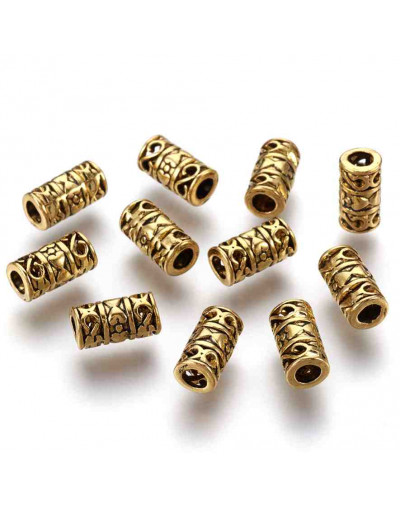 Tubo (5). Aleación de cobre. Color dorado. 12X6 milímetros. 3,5 mm perforación. 10 unidades.