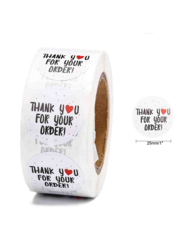 Stickers. "Thank you for your order". 25 mm diámetro. 500 stickers por rollo. 1 unidad. Stickers. "Thank you for your order". 25 mm diámetro. 500 stickers por rollo. 1 unidad.