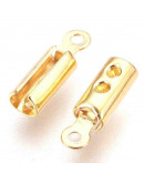 Terminales. Acero inoxidable. Color dorado. 10x3x2,5 milímetros. 1 mm perforación. 10 unidades.