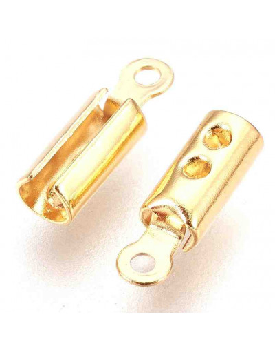 Terminales. Acero inoxidable. Color dorado. 10x3x2,5 milímetros. 1 mm perforación. 10 unidades.