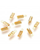 Terminales. Acero inoxidable. Color dorado. 10x3x2,5 milímetros. 1 mm perforación. 10 unidades.