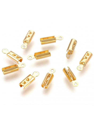 Terminales. Acero inoxidable. Color dorado. 10x3x2,5 milímetros. 1 mm perforación. 10 unidades.