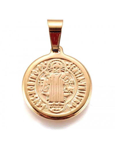 San Benito. Acero inoxidable. Color dorado. 20x17,5x2 milímetros. 7x4 mm cierre collar. 1 unidad