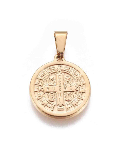 San Benito. Acero inoxidable. Color dorado. 20x17,5x2 milímetros. 7x4 mm cierre collar. 1 unidad