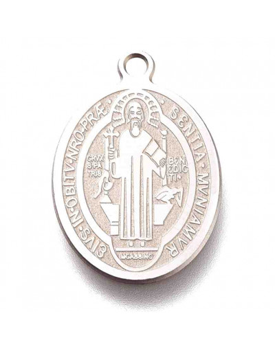 San Benito. Ovalado. Acero inoxidable. Color plateado. 20x14x0,5 mm. 1,2 mm perforación. 1 unidad.