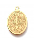San Benito. Ovalado. Acero inoxidable. Color dorado. 20x14x0,5 mm. 1,2 mm perforación. 1 unidad. San Benito. Ovalado. Acero inoxidable. Color dorado. 20x14x0,5 mm. 1,2 mm perforación. 1 unidad.