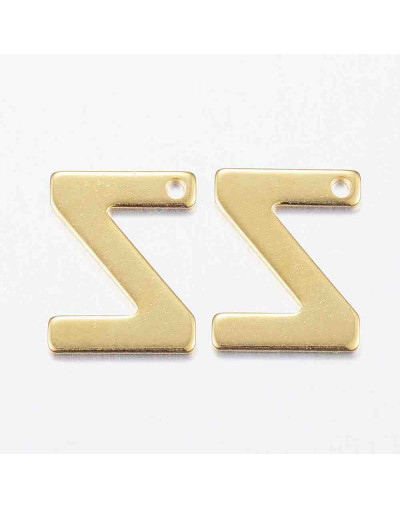Letra "Z". Acero inoxidable. Color dorado. 11x0,8 milímetros. 1 mm perforación. 1 unidad.