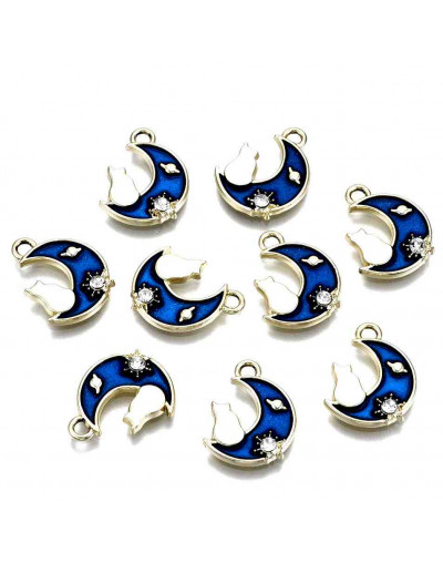 Luna+Gato. Aleación de cobre y esmalte. 15x11x2,5 milímetros. 1,6 mm perforación. 4 unidades.