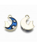 Luna+Gato. Aleación de cobre y esmalte. 15x11x2,5 milímetros. 1,6 mm perforación. 4 unidades.