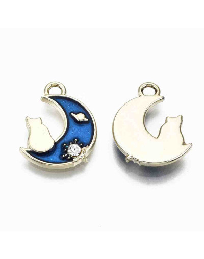 Luna+Gato. Aleación de cobre y esmalte. 15x11x2,5 milímetros. 1,6 mm perforación. 4 unidades.