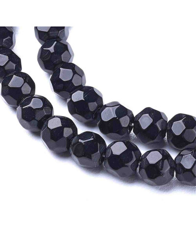 Esfera faceteada. 08 milímetros diámetro. Negro. 1 mm perforación. 40 unidades hilo (aproximado).