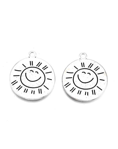 Sol "You are my Sunshine...". Aleación de cobre. Plateado. 27x24x1 mm. 2,5 mm perforación. 4 uds.