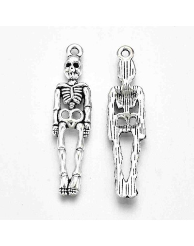Esqueleto. Aleación de cobre. Plateado. 39x9,5x2,5 milímetros. 1,5 mm perforación 5 unidades.