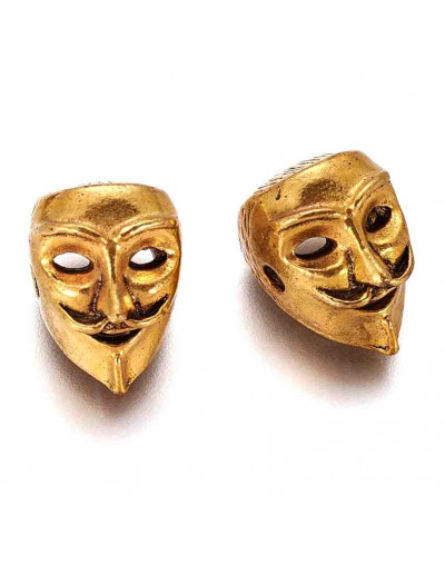 Máscaras. Aleación de cobre. Color oro antiguo. 14,5x10x9,5 milímetros 1,5 mm perforación. 2 uds