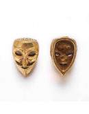 Máscaras. Aleación de cobre. Color oro antiguo. 14,5x10x9,5 milímetros 1,5 mm perforación. 2 uds Máscaras. Aleación de cobre. Color oro antiguo. 14,5x10x9,5 milímetros 1,5 mm perforación. 2 uds