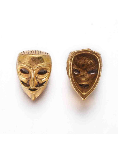Máscaras. Aleación de cobre. Color oro antiguo. 14,5x10x9,5 milímetros 1,5 mm perforación. 2 uds
