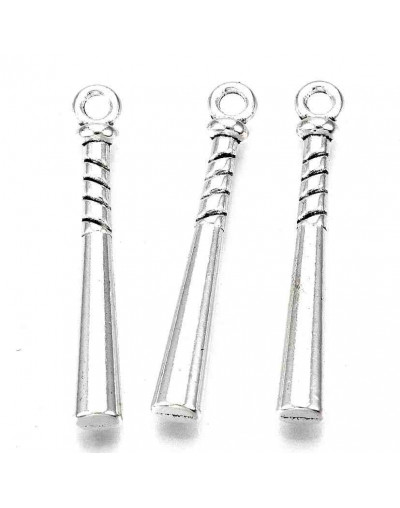 Deportes: Beisbol (5). Aleación de cobre. Color plateado. 35x4,5x3,5 mm. 2 mm perforación. 5 uds.