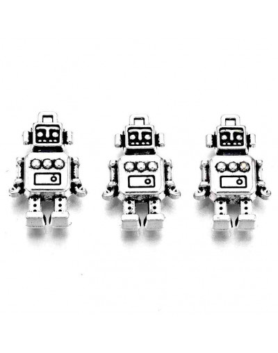 Robot. Aleación de cobre. Color plata antigua. 18x11,5x4 milímetros. 1 mm perforación. 5 unidades.