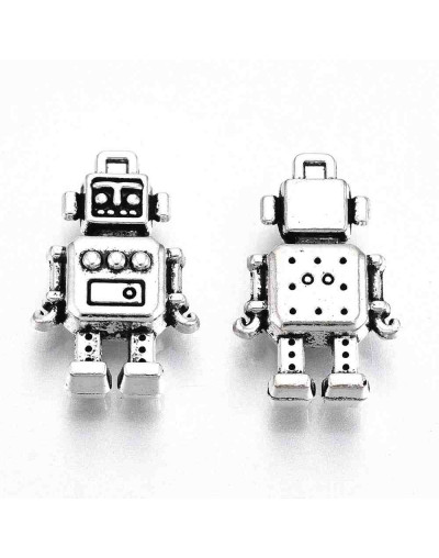 Robot. Aleación de cobre. Color plata antigua. 18x11,5x4 milímetros. 1 mm perforación. 5 unidades.