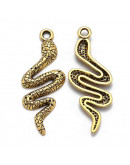 Serpiente (1). Aleación de cobre. Color oro antiguo. 39x15x2,5 mm. 2 mm perforación. 5 unidades. Serpiente (1). Aleación de cobre. Color oro antiguo. 39x15x2,5 mm. 2 mm perforación. 5 unidades.