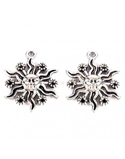 Sol con flores. Aleación de cobre. Color plateado. 12x16x1,5 mm. 1,5 mm perforación. 5 unidades.