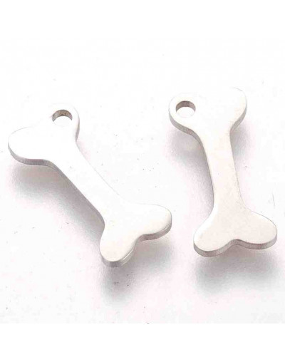 Hueso. Acero inoxidable. Color plateado. 15x6,5x1 milímetros. 1,5 mm perforación. 2 unidades.