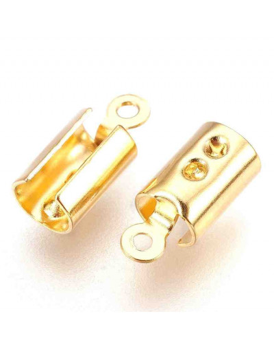 Terminales. Acero inoxidable. Color dorado. 9,5x4x3,5 milímetros. 1 mm perforación. 10 unidades.