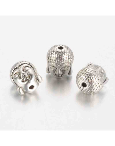 Buddha. Aleación de cobre. Color plata antigua. 11x9x8 milímetros. 1,5 mm de perforación. 4 unidades