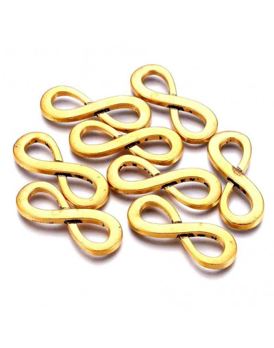 Infinito. Aleación de cobre. Color oro antiguo. 34x13x2 milímetros. 5 unidades