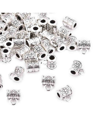 Bail Beads (1). Aleación. Plata antigua. 7,5 mm largo. 5,5 mm perforación. 2,5 mm arandela. 20 uds.