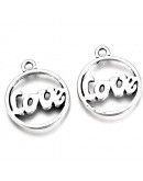 LOVE. Aleación de cobre. Color plateado. 19,5X16X1 mm. 1,6 mm perforación. 10 unidades.