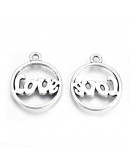 LOVE. Aleación de cobre. Color plateado. 19,5X16X1 mm. 1,6 mm perforación. 10 unidades.