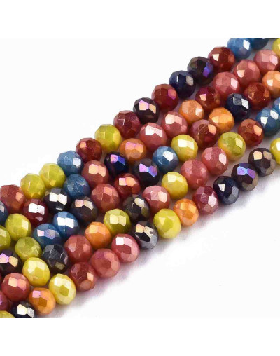 Rondelle faceteado. 3,5x3 milímetros. Varios colores. 0,8 mm perforación. 140 uds hilo (aproximado).