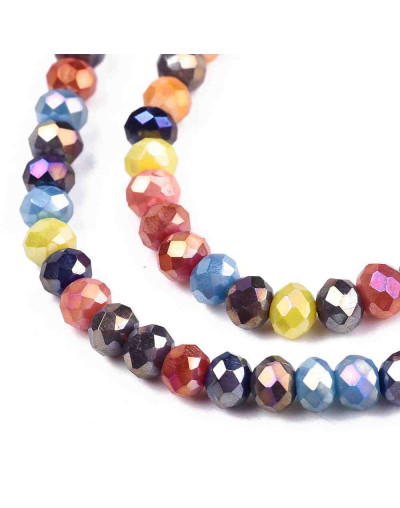 Rondelle faceteado. 3,5x3 milímetros. Varios colores. 0,8 mm perforación. 140 uds hilo (aproximado).