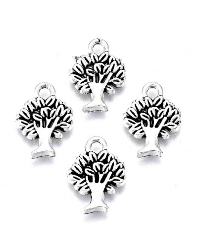 Arbol. Aleación de cobre. Color plateado. 14x10x1,5 mm. 1,8 mm perforación. 10 unidades.