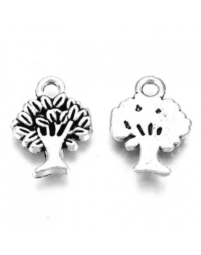 Arbol. Aleación de cobre. Color plateado. 14x10x1,5 mm. 1,8 mm perforación. 10 unidades.