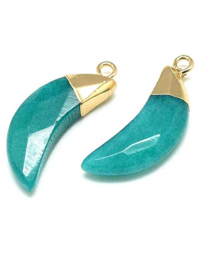 Jade faceteado + bronce. Luna. 26x10x6 milímetros. 1,5 mm perforación. 1 unidad.