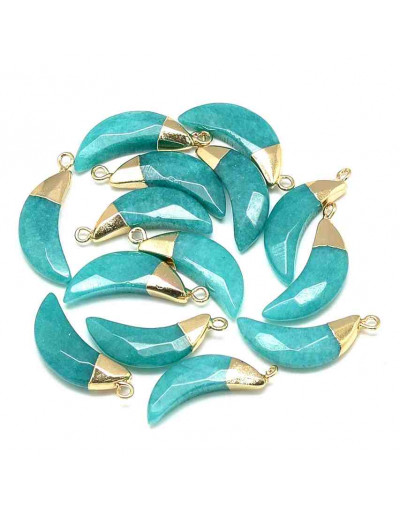 Jade faceteado + bronce. Luna. 26x10x6 milímetros. 1,5 mm perforación. 1 unidad.