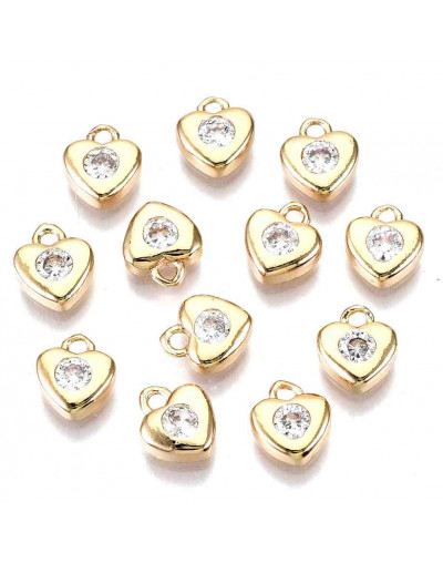Corazón. Aleacion+Zirconia. Baño 18K Gold. 7x6x2 milímetros. 1,2 mm perforación. 4 unidades.