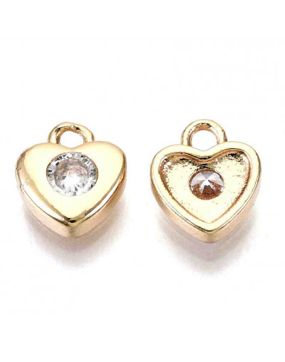 Corazón. Aleacion+Zirconia. Baño 18K Gold. 7x6x2 milímetros. 1,2 mm perforación. 4 unidades.
