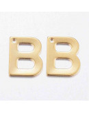 Letra "B". Acero inoxidable. Color dorado. 11x0,8 milímetros. 1 mm perforación. 1 unidad. Letra "B". Acero inoxidable. Color dorado. 11x0,8 milímetros. 1 mm perforación. 1 unidad.