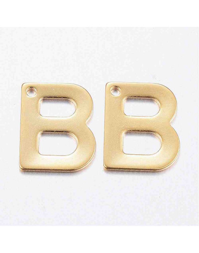 Letra "B". Acero inoxidable. Color dorado. 11x0,8 milímetros. 1 mm perforación. 1 unidad.