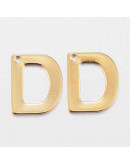 Letra "D". Acero inoxidable. Color dorado. 11x0,8 milímetros. 1 mm perforación. 1 unidad. Letra "D". Acero inoxidable. Color dorado. 11x0,8 milímetros. 1 mm perforación. 1 unidad.