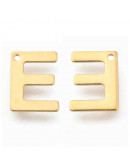 Letra "E". Acero inoxidable. Color dorado. 11x0,8 milímetros. 1 mm perforación. 1 unidad. Letra "E". Acero inoxidable. Color dorado. 11x0,8 milímetros. 1 mm perforación. 1 unidad.